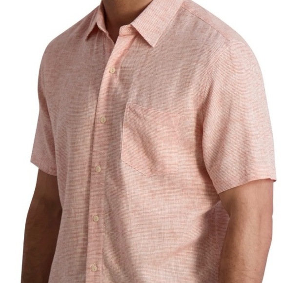 NWT Chaps Linen Blend Button Up Size XXL 2XL Terracotta Orange Striped Untucked - Picture 8 of 8